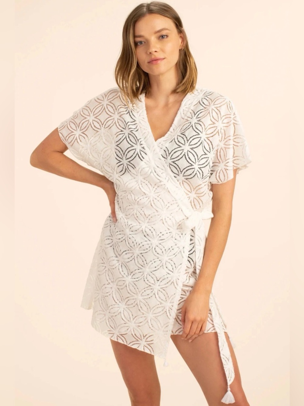 Trina Turk Pacheco Wrap Crochet Swimsuit Cover-Up Color White Size X-Large